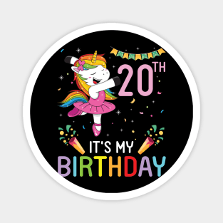 Unicorn Dancing Congratulating 20th Time It's My Birthday 20 Years Old Born In 2001 Magnet